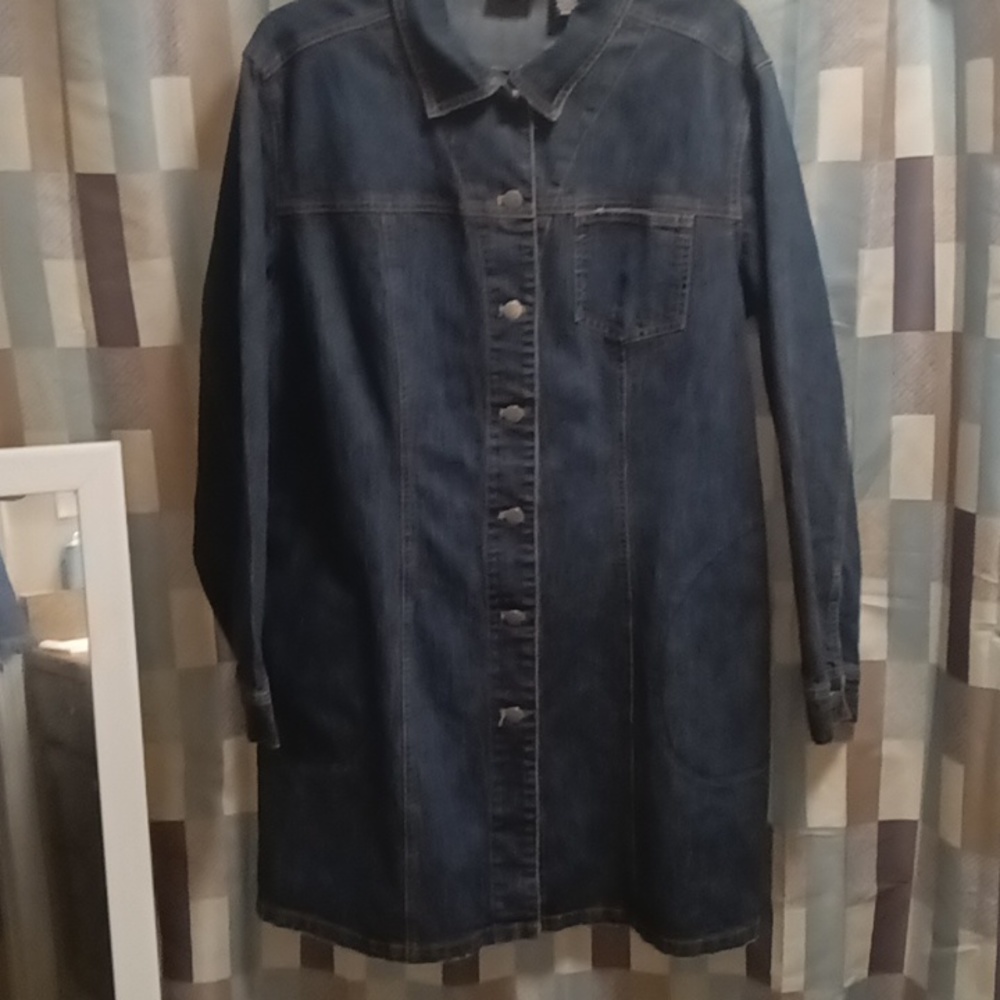 FINAL PRICE NWOT CHICO'S denim l/s dress w front pockets & gold stitching Sz 3 - Picture 6 of 9